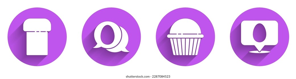 Set Easter cake, Speech bubble with easter egg, Easter cake and Speech bubble with easter egg icon with long shadow. Vector