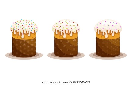 A set of Easter cakes decorated with icing. Vector illustration.