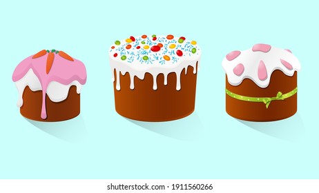 Set Easter cakes. Vector illustration.