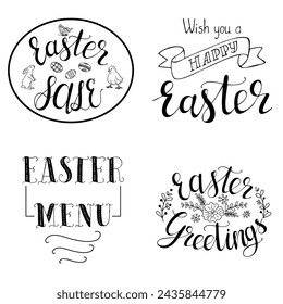 Set of Easter calligraphic contour greeting cards. Vector typography design for banner, poster, card. Modern vector calligraphy isolated on white background