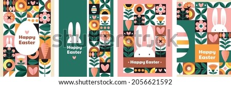 Set of easter cards. Collection of holiday icons. Website decoration, graphic elements. Holiday covers, posters, banners, greeting card. Cartoon flat vector illustration isolated on white background