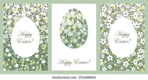 Set of Easter cards with eggs and floral background. Design elements for cards, flyers, banners.