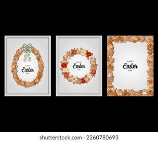 set of easter cards with gingerbread cookies. collection of easter backgrounds with sweets