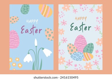 Set of Easter cards. Happy easter. Easter eggs. Vector.