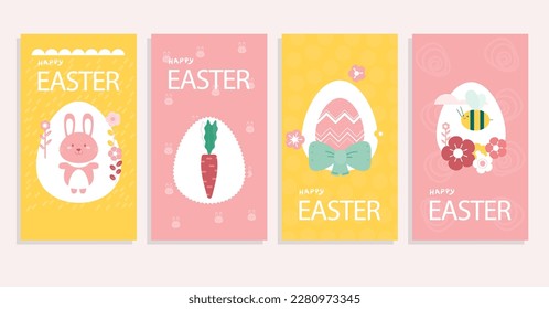 set of easter cards with rubbit, eggs and flowers