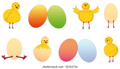 Set of easter chicken and egg  - clip art illustration