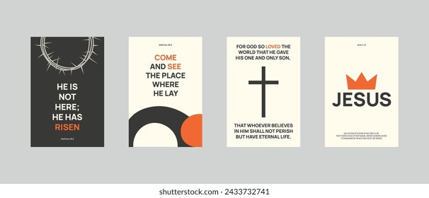  A set of Easter Christian cards with Bible verses in a minimalist style. Christian banner, congratulations, printable.