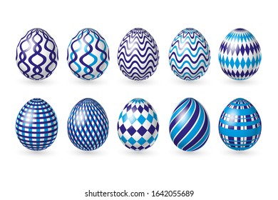 Set Easter color eggs on white background. Vector illustration. Happy Easter eggs ornament.