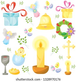 Set of easter color vector icons, signs, symbols. Easter pattern