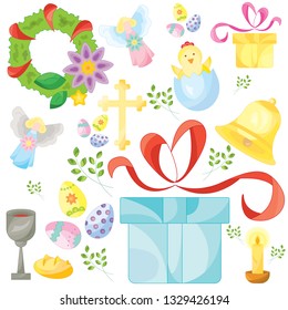 Set of easter color vector icons, signs, symbols. Easter pattern