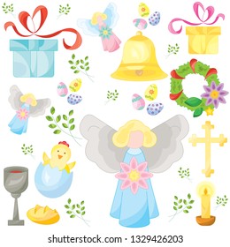 Set of easter color vector icons, signs, symbols. Easter pattern