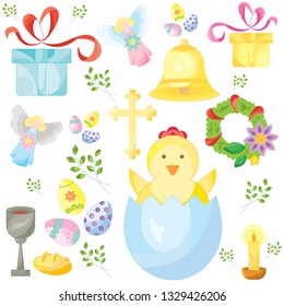 Set of easter color vector icons, signs, symbols. Easter pattern