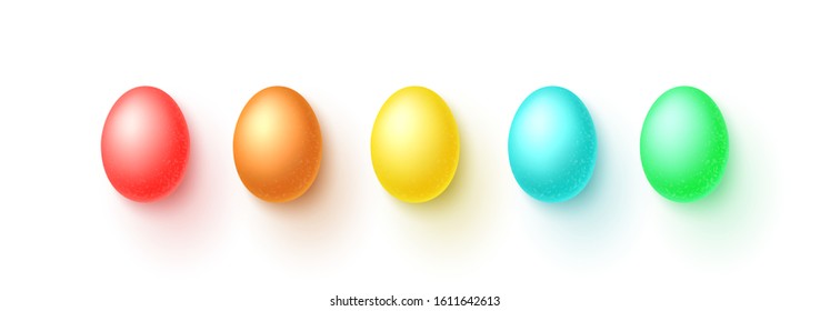 Set of Easter colorful eggs. Vector illustration with realistic colorful Easter eggs isolated on white background. Spring holiday symbols.