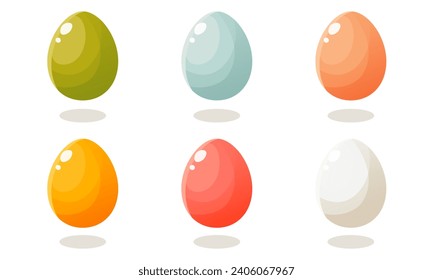 Set of Easter colorful eggs. Vector illustration on a white background. Happy easter. Spring holiday. Collection of decorative Easter symbol. Spring colorful chocolate egg.