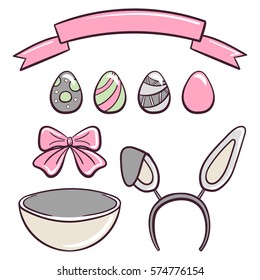 Set for Easter day. Hand drawn elements isolated on white background. Can be used for greeting card design. Vector illustration