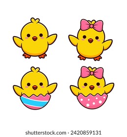 set of easter day themed chicks illustration design