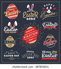 Set of Easter day typography badge and labels design. Happy Easter Day Typographic and element collections. Vector illustration