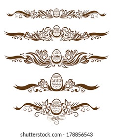 Set of easter decorative borders. Monochrome variant