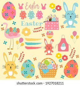 Set of easter design elements. Easter decorations clipart. Vector illustration.