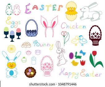 Set of Easter different doodle vector illustration