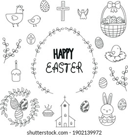 set of easter doodles for easter  happy easter