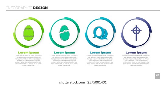 Set Easter egg, Broken egg, Speech bubble with easter egg and Christian cross. Business infographic template. Vector