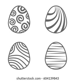 Set easter egg with curly ornament. Pack icon line easter egg.