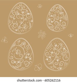 Set of Easter egg with curved ornaments