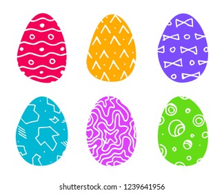 Set of Easter egg with different pattern. Design for spring holiday card. Vector illustration isolated on white background