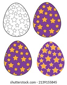 Set of Easter egg with different textures, patterns and colors. Spring holiday. Vector illustration isolated on white background.