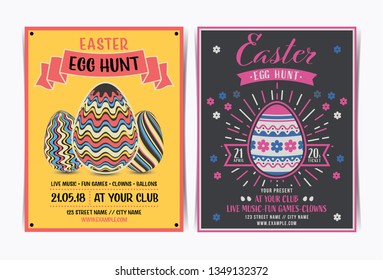Set of Easter egg hunt invitation template. Vector illustration.