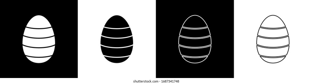 Set Easter egg icon isolated on black and white background. Happy Easter.  Vector Illustration