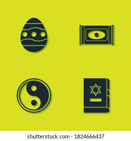 Set Easter egg, Jewish torah book, Yin Yang and Traditional carpet icon. Vector.