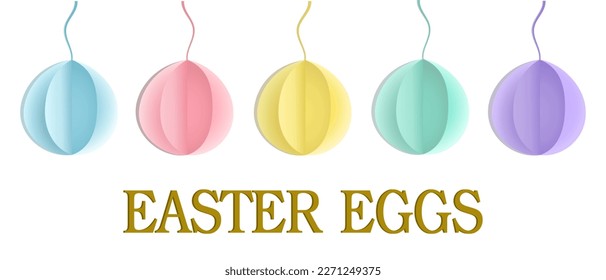 Set of Easter egg pastel color paper-cut style element vector design