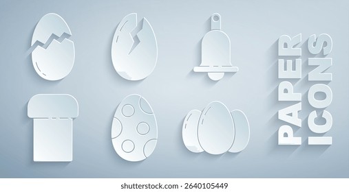 Set Easter egg, Ringing bell, cake, eggs, Broken and  icon. Vector