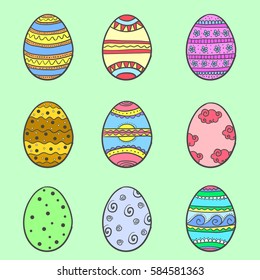 Set of easter egg various doodles