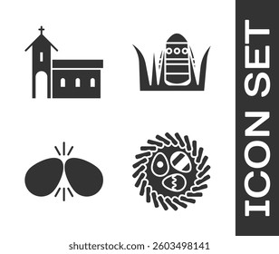 Set Easter egg in a wicker nest, Church building, Easter eggs and Easter egg icon. Vector