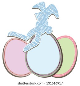 Set of easter eggs and adorable bunny relaxing vector