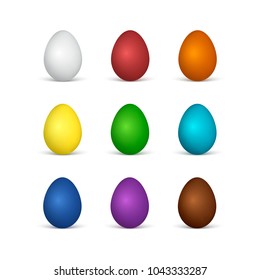 Set of Easter eggs all colors of the rainbow. White and chocolate eggs. Vector illustration isolated on white background