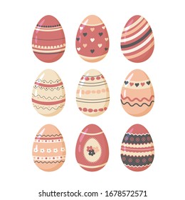 Juego de huevos de Pascua con hermosos dibujos.Feliz Pascua.