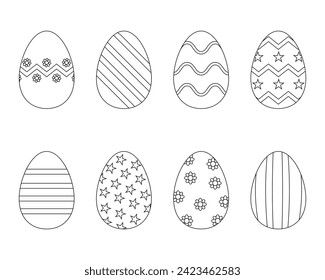 Set of Easter eggs. black and white Easter eggs. Coloring book. outline drawing