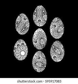 Set of Easter Eggs. Black and White Monochrome Decor. Minimalistic Orient Design