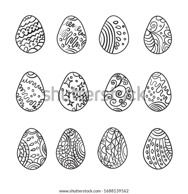 Set Easter Eggs Black White Doodle Stock Vector (Royalty Free ...