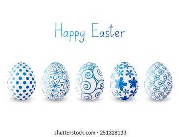 Set of Easter eggs with blue patterns