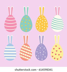 Set of easter eggs and bunny.
