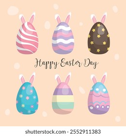 set of easter eggs with bunny ears vector icon design