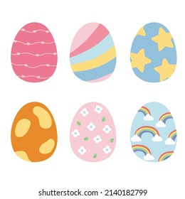 Set of easter eggs cartoon in various paint.Festival.Rabbit egg.Kawaii.Vector.Illustration.