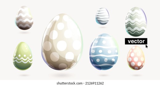 Set of Easter eggs with classic design. Dots, lines, and waves patterns. Vector illustrations in a watercolor style. Perfect for your Easter greeting cards design.