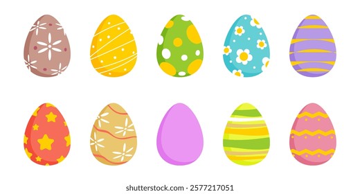 Set of Easter eggs. Collection of chicken textured eggs for spring holiday. Vector.