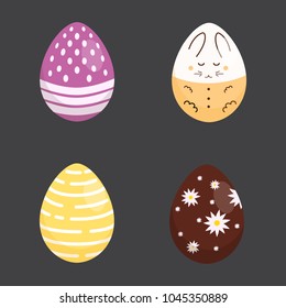 Set Easter eggs, collection of vector illustration in cartoon style, isolated.